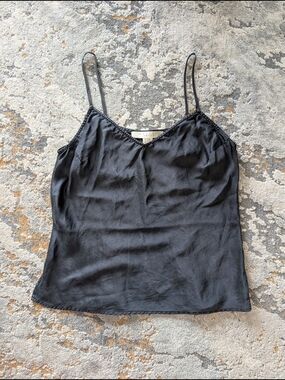 Vintage Black Spaghetti Strap Silky Tank Top